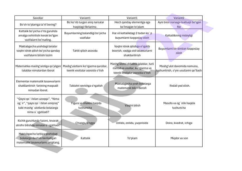 Maktabgacha yosh bolalar uchun matematik mashg'ulotlar