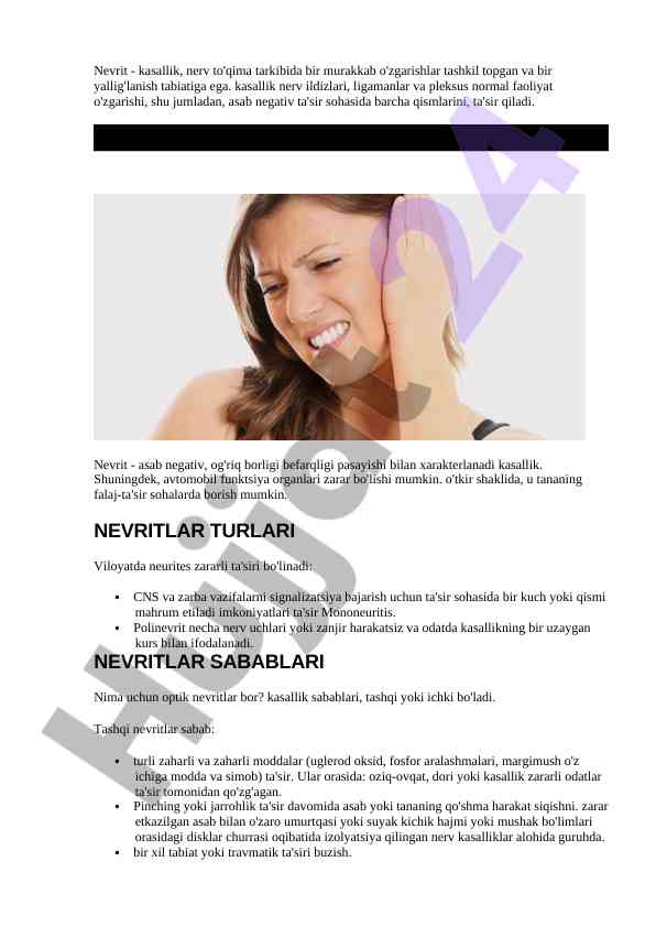 Nevrit: kasallik tabiati va turlari