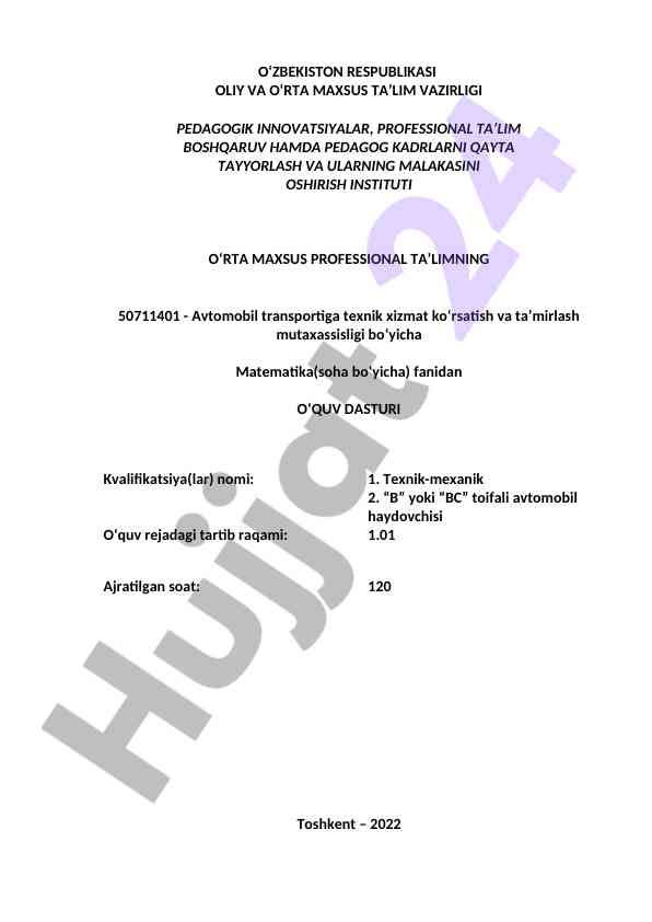 Avtomobil transportiga texnik xizmat ko‘rsatish dasturi