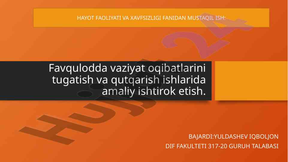 Favqulodda vaziyatlar va ofatlar tahlili