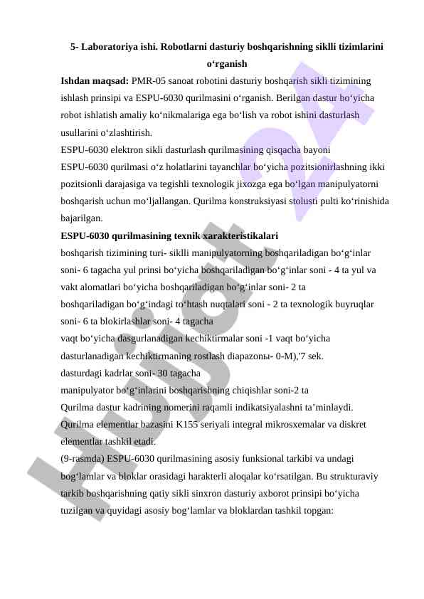 Robotlarni dasturiy boshqarishning siklli tizimlari