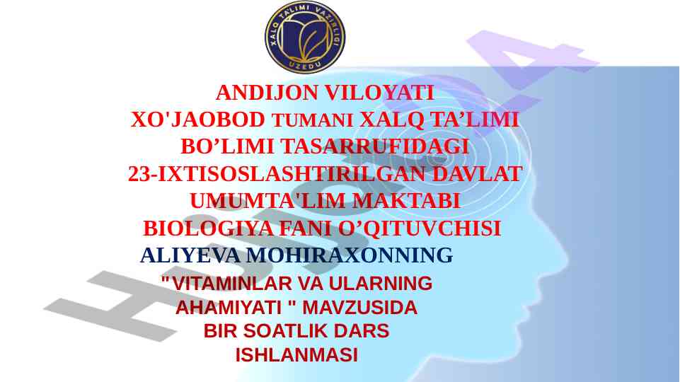 Vitaminlar va ularning ahamiyati dars ishlanmasi