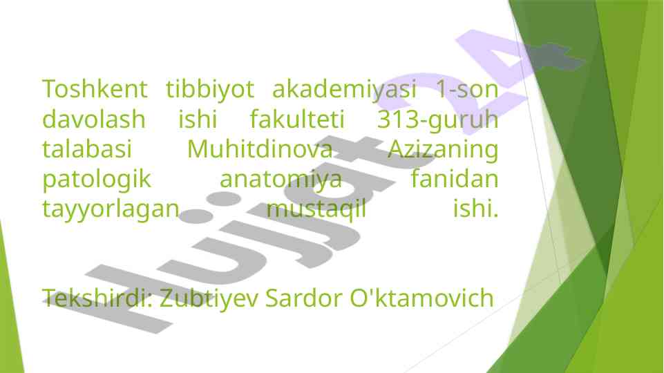 Bachadon bo’yni saratoni patologiyasi haqida mustaqil ish