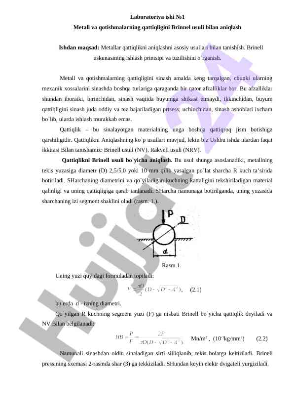 Metallar va qotishmalarning qattiqligini aniqlash