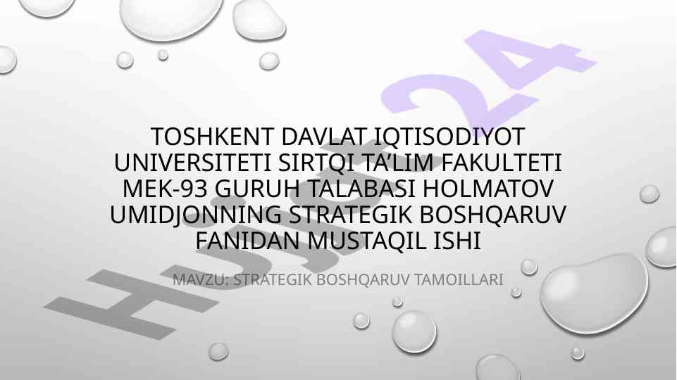 Strategik boshqaruv tamoillari va jarayonlari