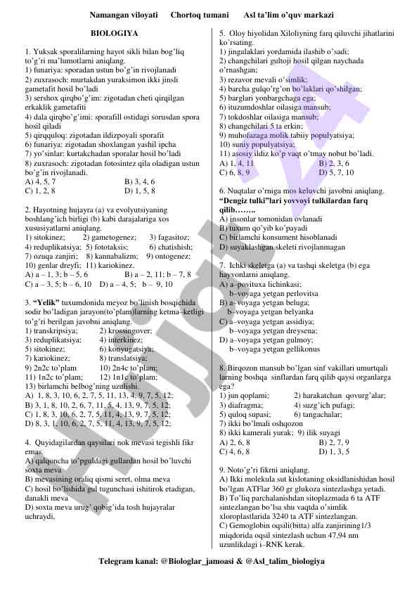 Biologiya hayot sikli va evolyutsiya xususiyatlari