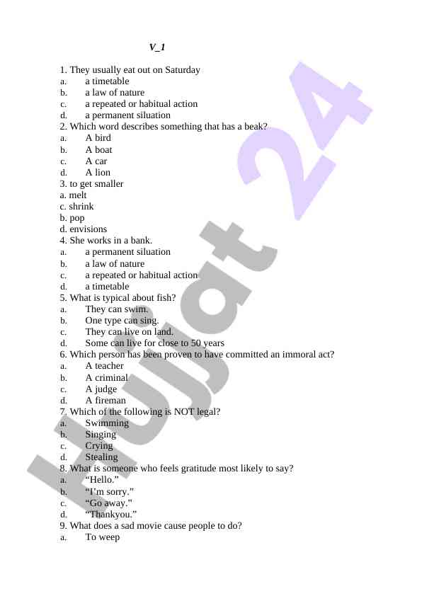 Grammar and vocabulary test questions