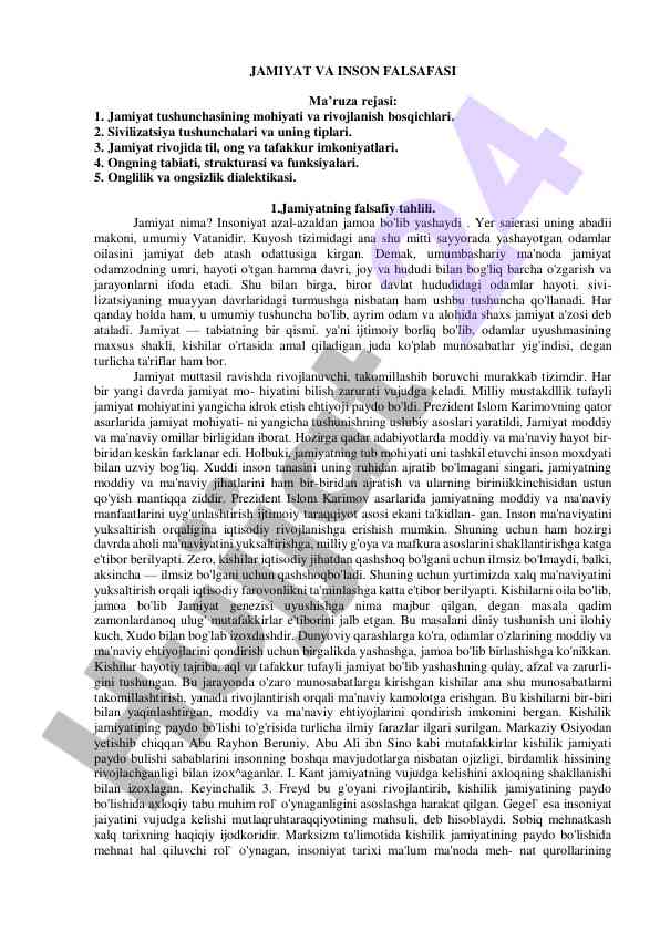 Jamiyat va inson falsafasi ma’ruzasi rejasi
