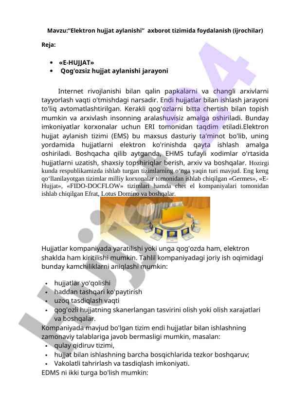Elektron hujjat aylanishi tizimlarining foydalari
