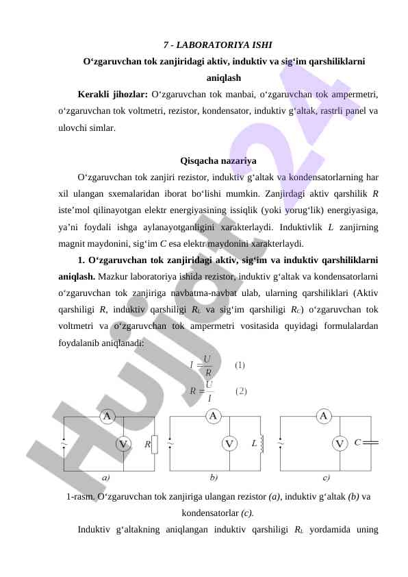 O'zgaruvchan tok zanjirida qarshiliklarni aniqlash