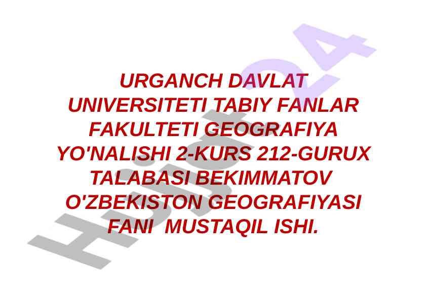 O‘zbekiston geografiyasi fani mustaqil ish
