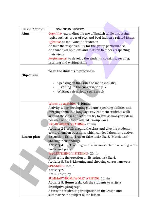 Swine industry lesson plan for effective learning