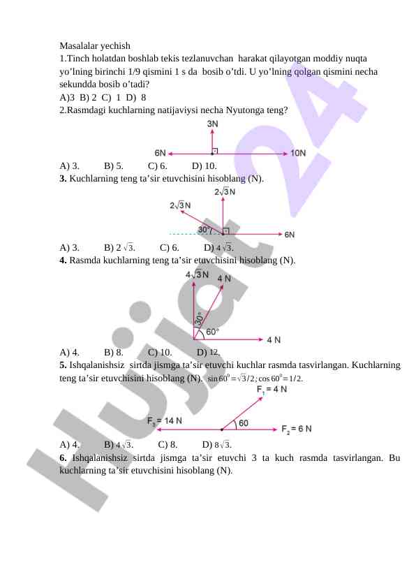 Fizika test savollari oliy o‘quv yurtlari uchun