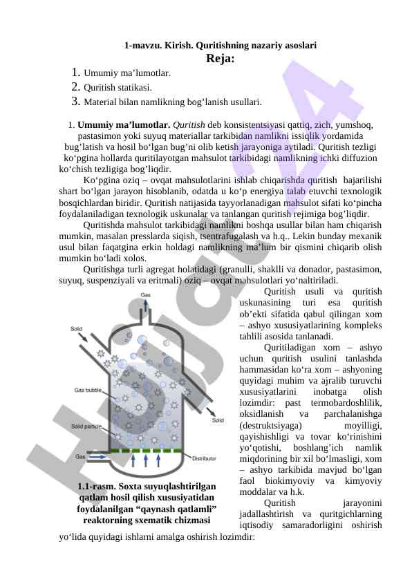 Kirish quritishning nazariy asoslari tajribasi