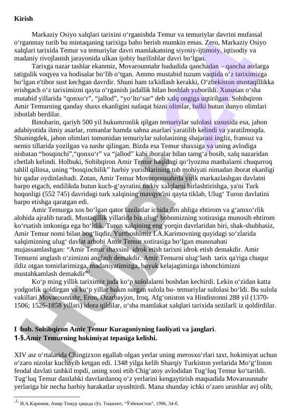 Temur va temuriylar davri tarixi haqida tahlil