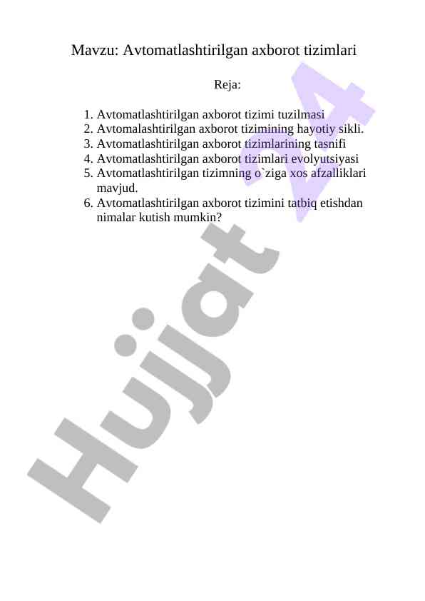 Avtomatlashtirilgan axborot tizimlari tahlili