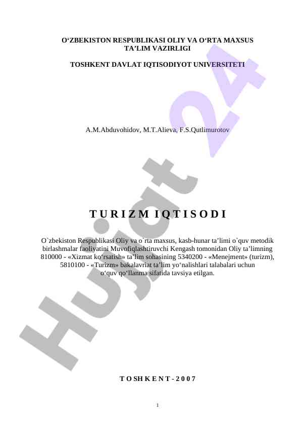 Turizm iqtisodi o‘quv qo‘llanmasi