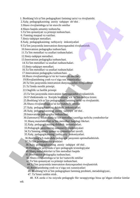 Boshlang‘ich ta’lim pedagogikasi fanining rivojlanishi