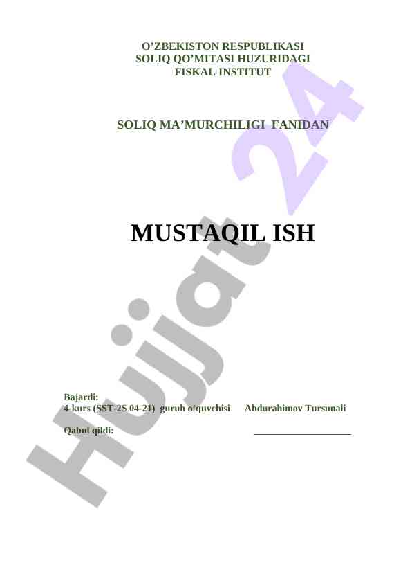 Soliq auditini tashkil etish tartiblari