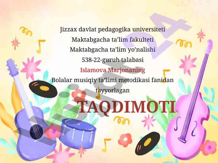 Musiqiy ta'lim metodikasi mttda tashkil etish