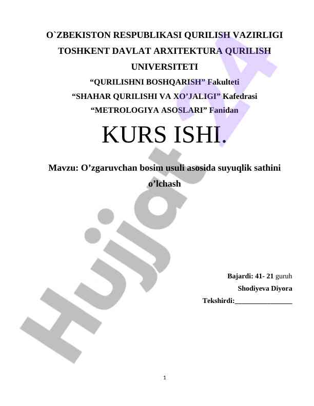O'zgaruvchan bosim usuli asosida suyuq sathi o'lchash