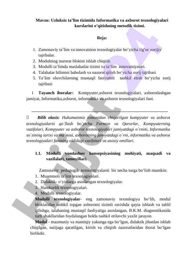 Informatika va axborot texnologiyalarini o‘qitish metodikasi