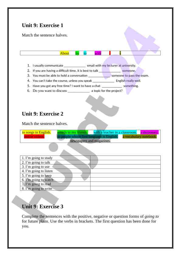 Unit 9 english language exercises and activities