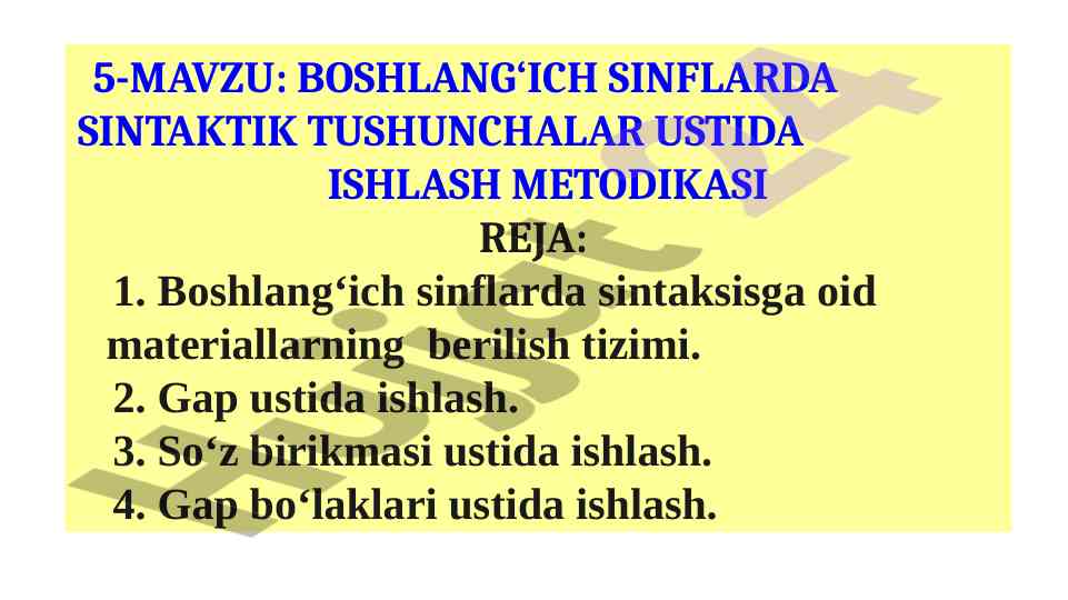Sintaktik tushunchalar ustida ishlash metodikasi