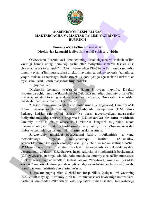 Tashkil etish umumiy o‘rta ta’lim muassasalari