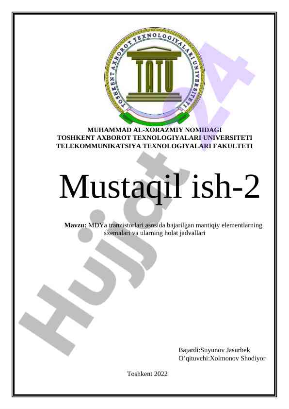 Mdya tranzistorlari asosida mantiqiy elementlar sxemalari