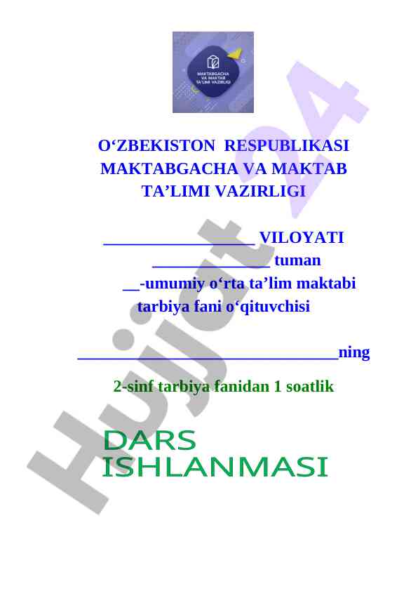 2-sinf tarbiya dars ishlanma Jamoat transportida 