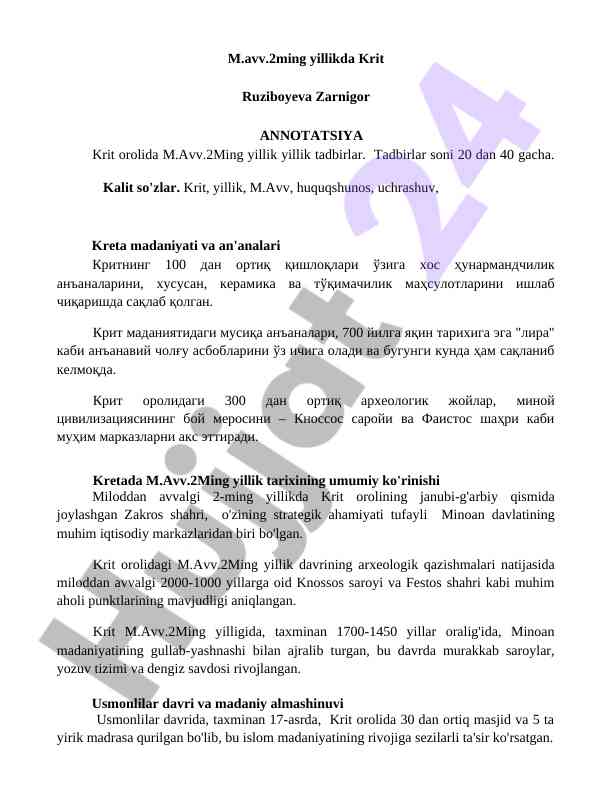 Krit orolidagi m.avv.2ming yillik tadbirlar tahlili