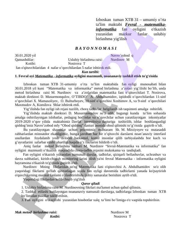 Matematika va informatika oyligi tashkiloti tajribasi