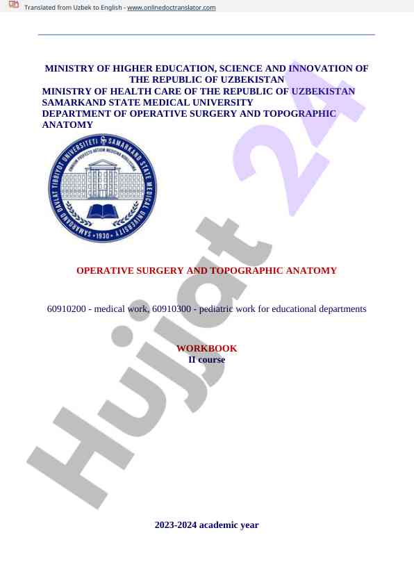 Operative surgery and topographic anatomy workbook ii