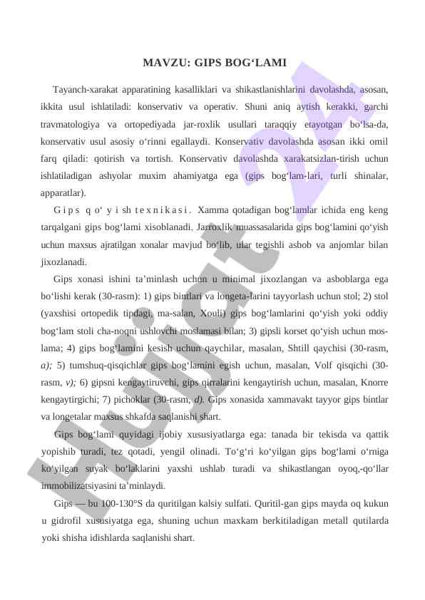 Gips bog‘lamining davolash usullari