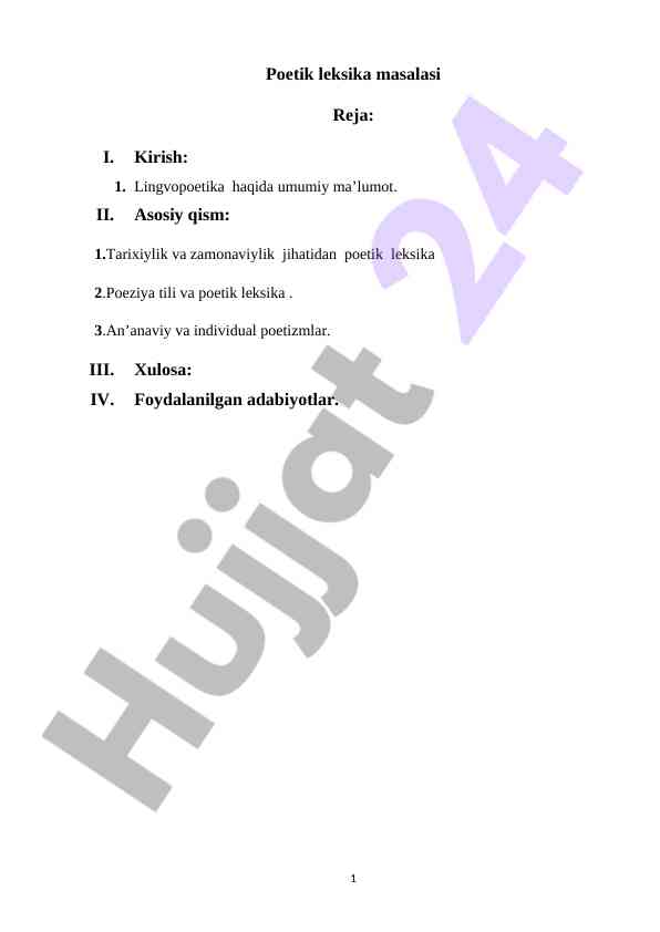 Poetik Leksika Masalasi Va Lingvopoetika