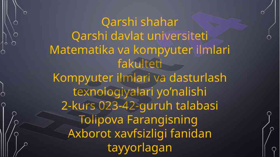Tarmoqda xavfsizlik muammosi: taqdimot