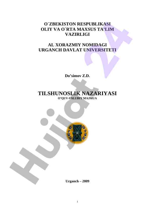 Tilshunoslik nazariyasi o‘quv-uslubiy majmua