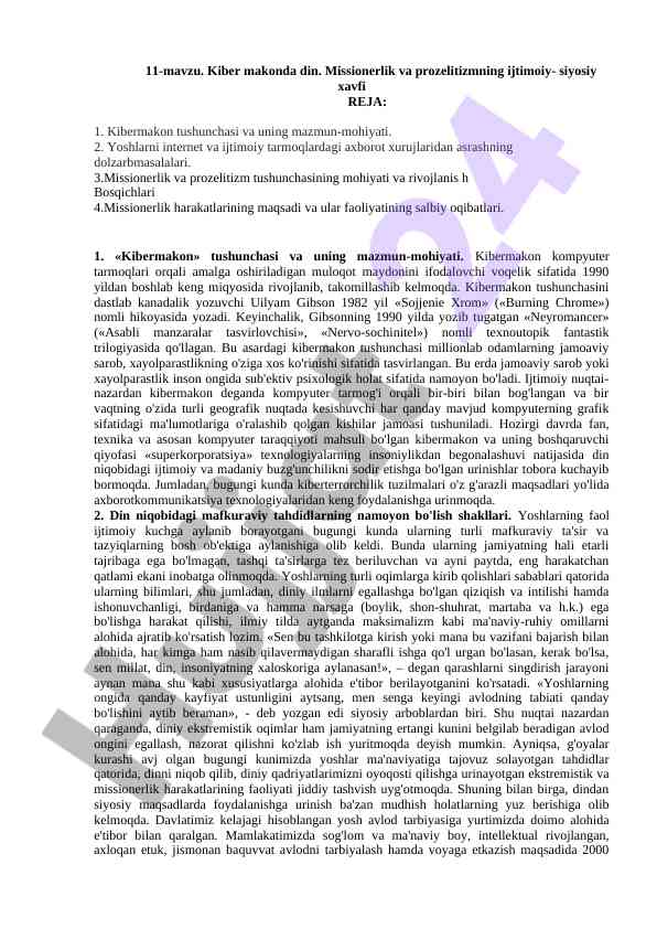 Kiber makonda din va prozelitizmni ijtimoiy xavfi