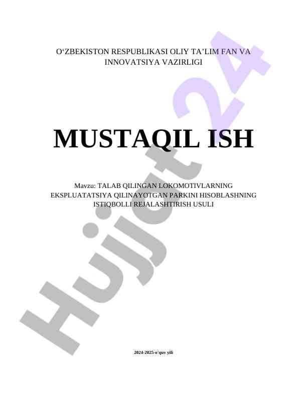 Talab qilingan lokomotivlarning ekspluatatsiyasi