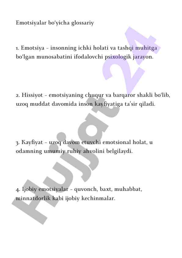 Emotsiyalar bo‘yicha glossariy