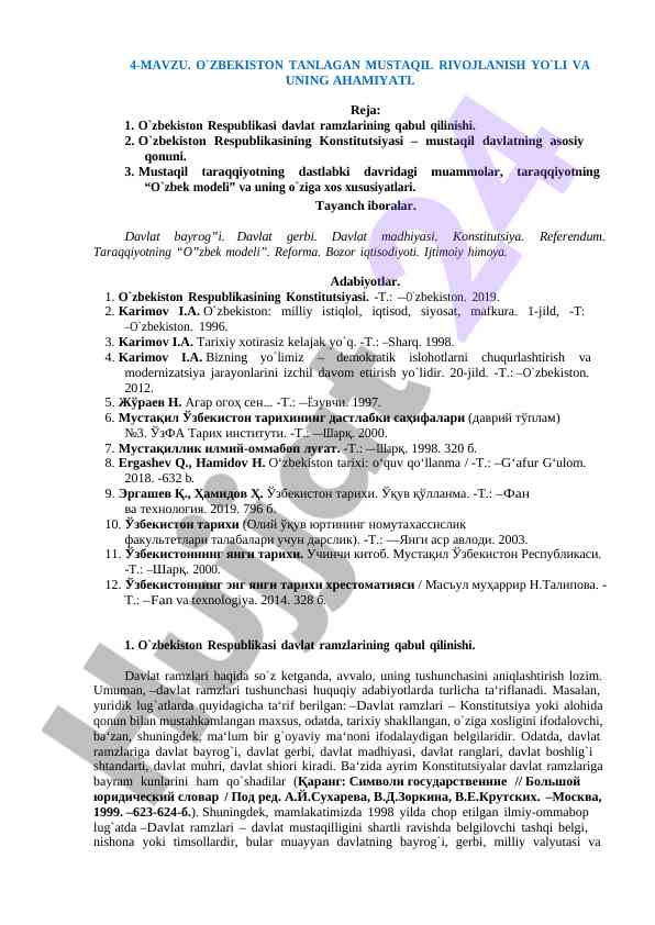 O'zbekiston tanlagan mustaqil rivojlanish yo'li