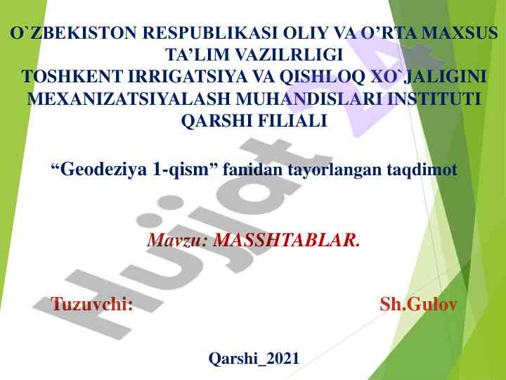 Masshtablar: geodeziya mavzusi taqdimoti