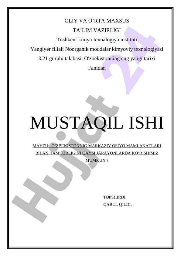 O'zbekistonning markaziy osiyo mamlakatlari bilan hamkorligi