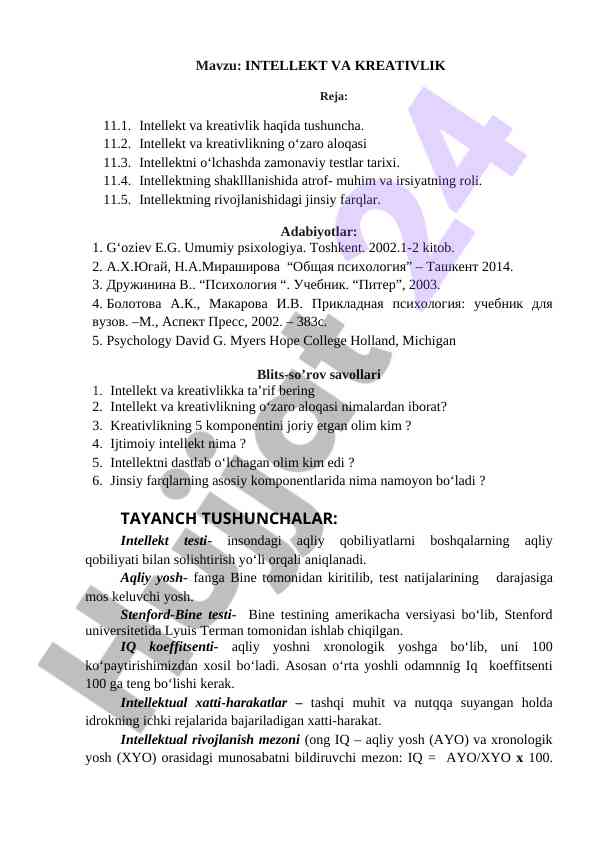 Intellekt va kreativlik tushunchalari