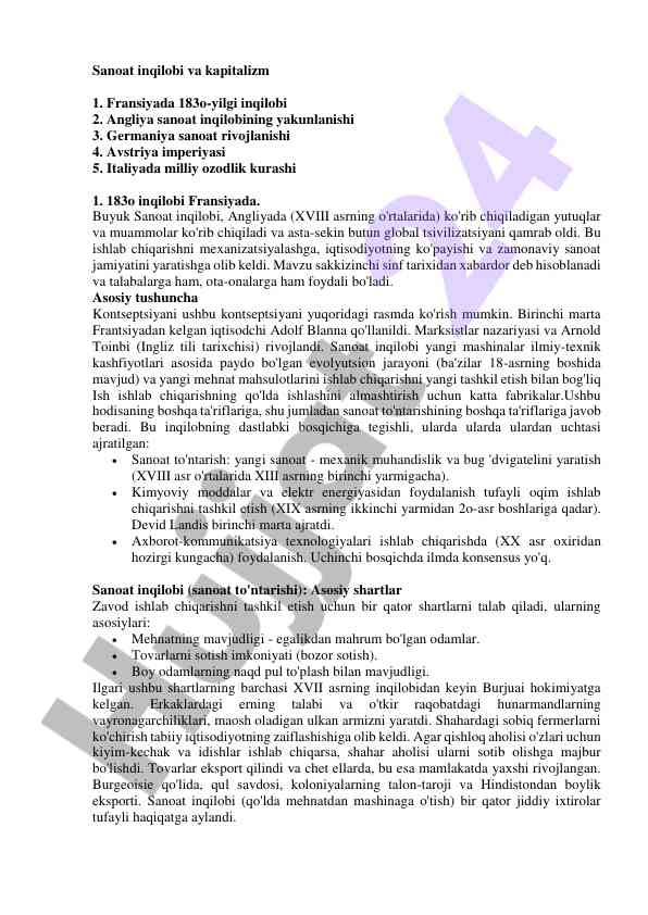 Sanoat inqilobi va kapitalizm