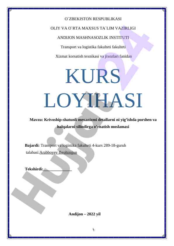 Krivoship-shatunli mexanizmi detallarni yig'ishda