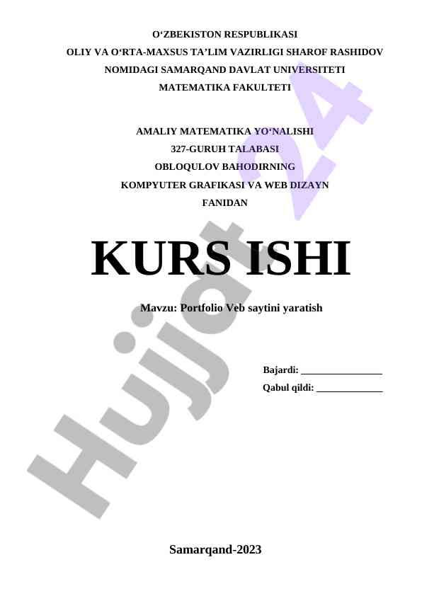 Portfolio veb saytini yaratish kurs ishining asosiy qismlari