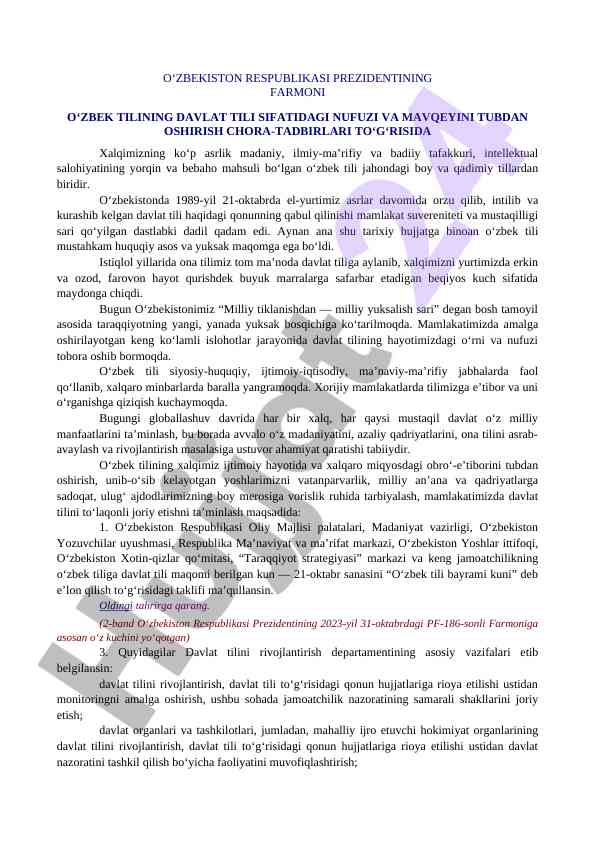O‘zbekiston davlat tili: tarixi va hozirgi holati