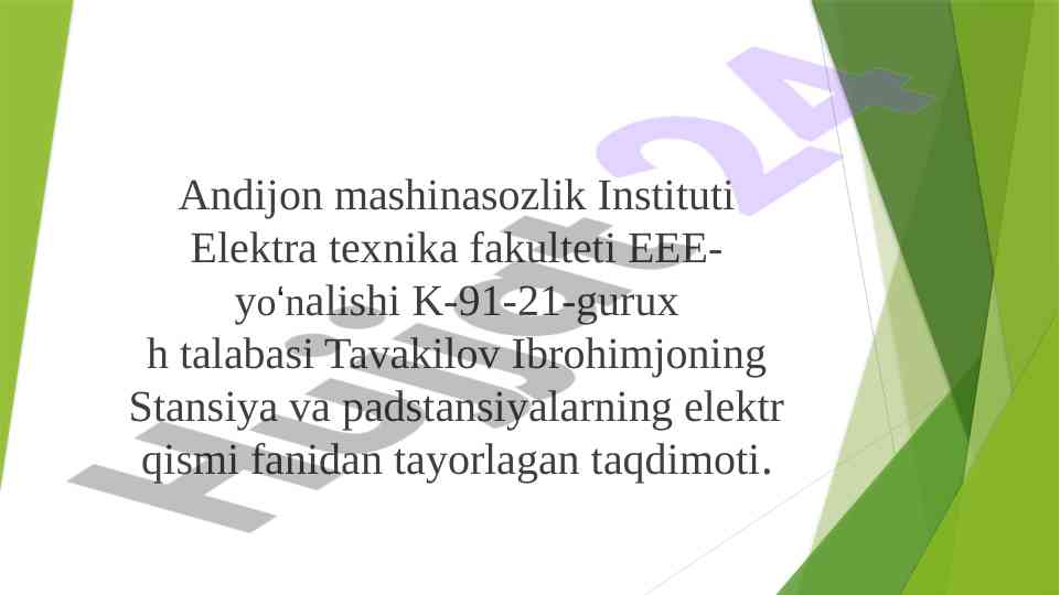 Sinxron generatorlar maydonini soʻndirish taqdimoti